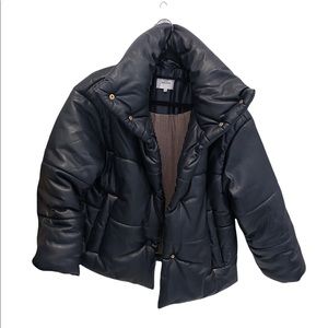 Nanushka Vegan Leather Winter Puffer: Navy